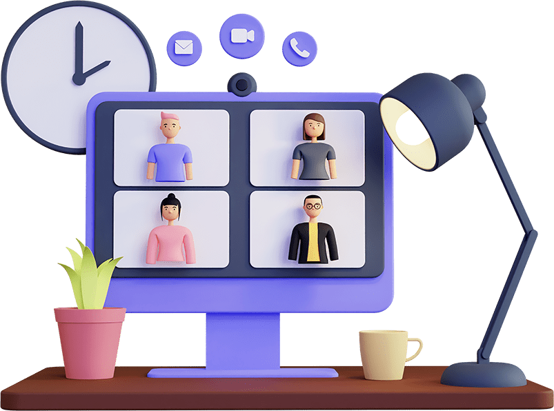 Image dipicting a computer, a clock, a table lamp representing how it works
